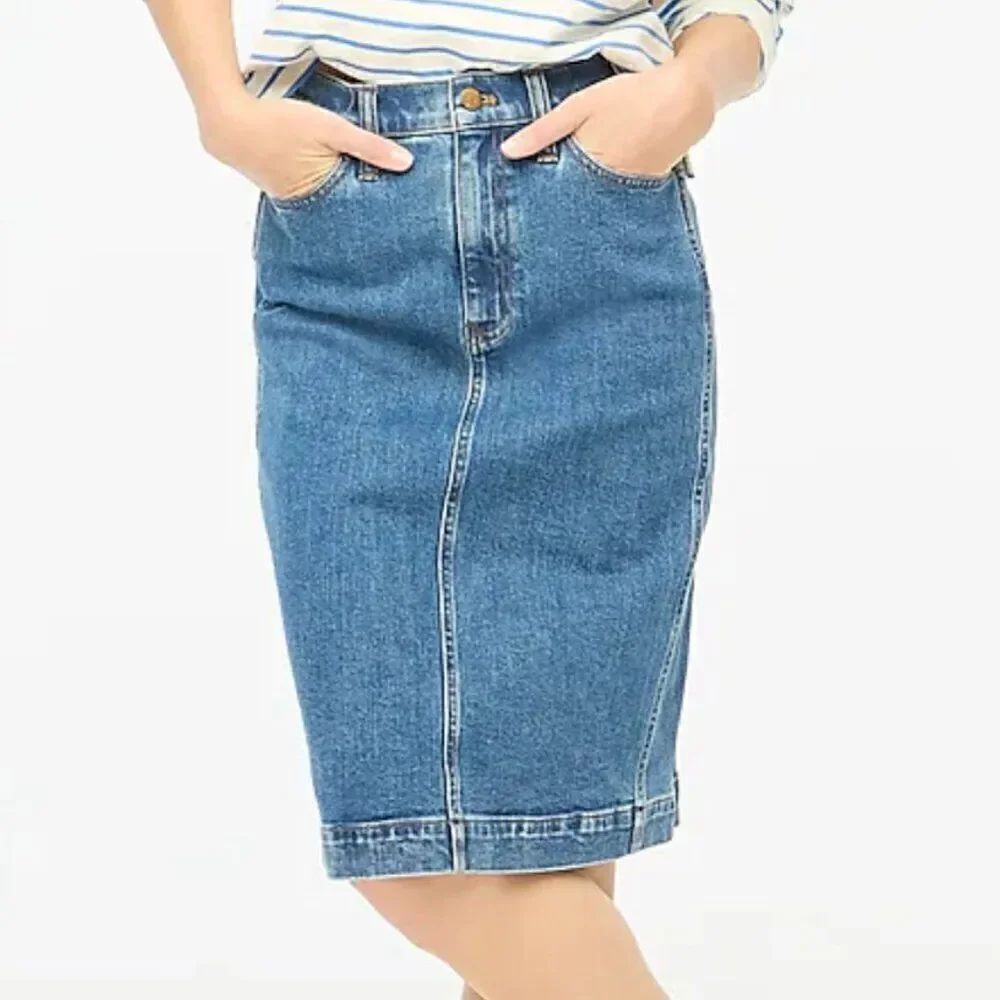 J. Crew Factory Blue Denim Midi skirt size 0 NWOT